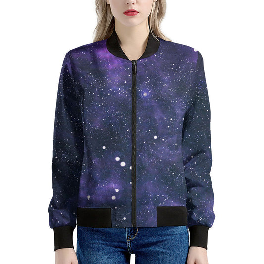 Dark Purple Galaxy Outer Space Print Women's Bomber Jacket