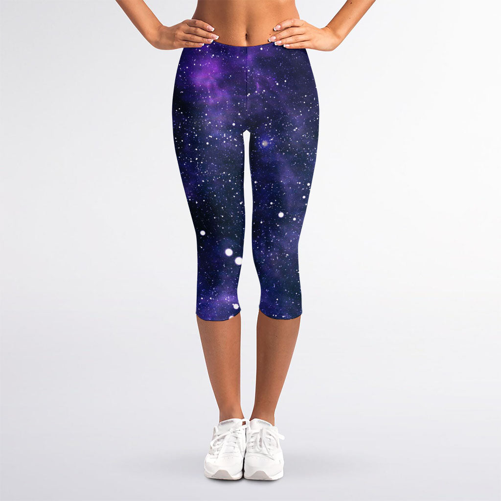 Dark Purple Galaxy Outer Space Print Women's Capri Leggings