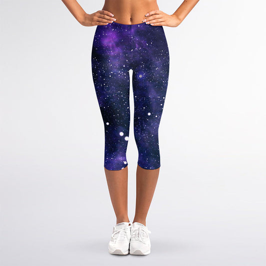Dark Purple Galaxy Outer Space Print Women's Capri Leggings