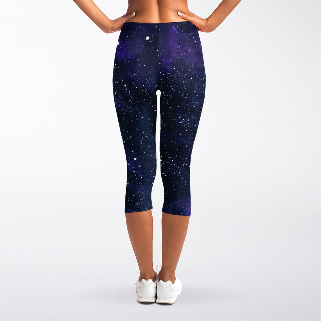 Dark Purple Galaxy Outer Space Print Women's Capri Leggings