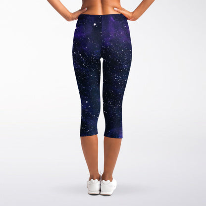 Dark Purple Galaxy Outer Space Print Women's Capri Leggings