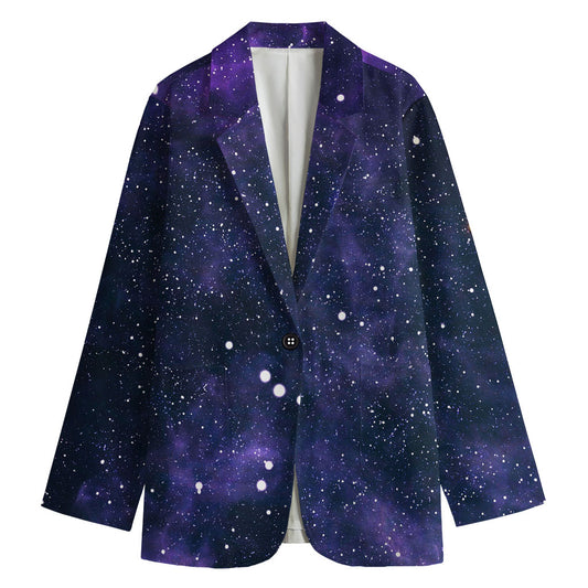 Dark Purple Galaxy Outer Space Print Women's Cotton Blazer