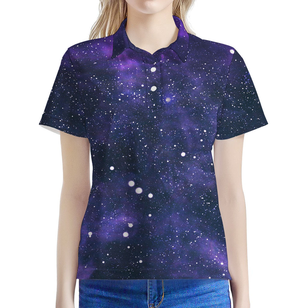Dark Purple Galaxy Outer Space Print Women's Polo Shirt