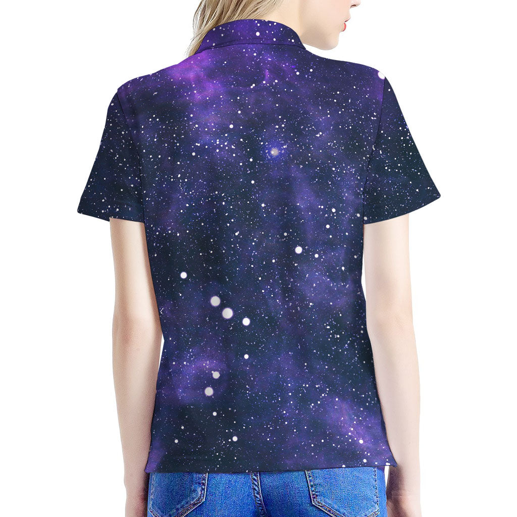 Dark Purple Galaxy Outer Space Print Women's Polo Shirt