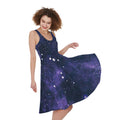 Dark Purple Galaxy Outer Space Print Sleeveless Knee Length Dress