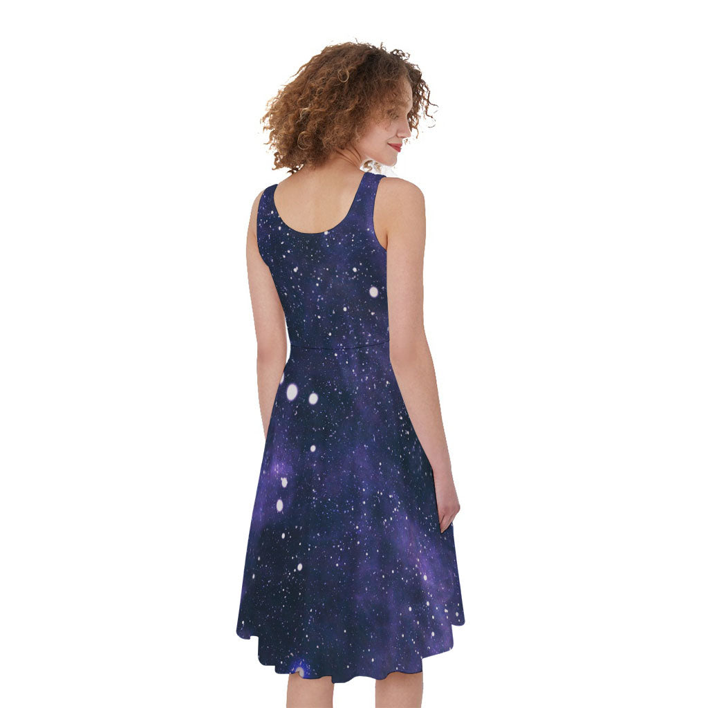 Dark Purple Galaxy Outer Space Print Women's Sleeveless Dress