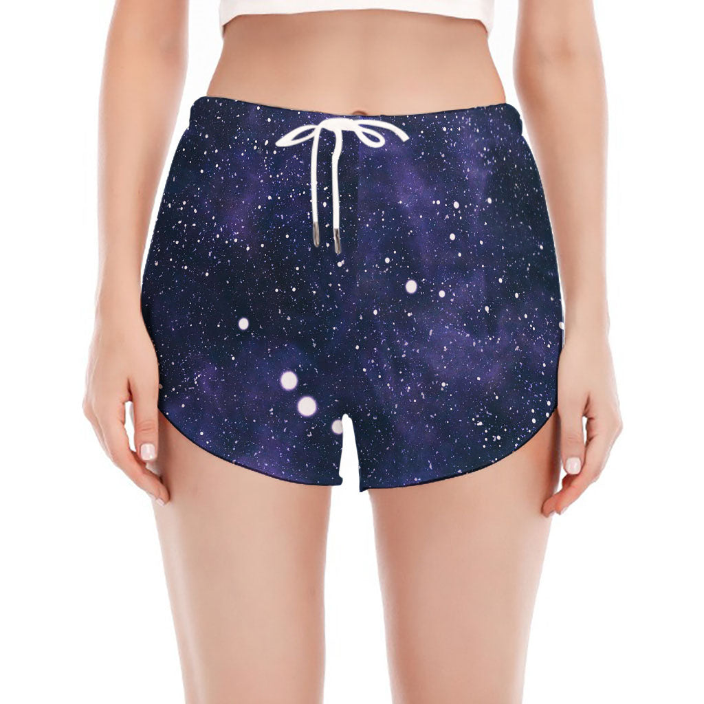 Dark Purple Galaxy Outer Space Print Women's Split Running Shorts