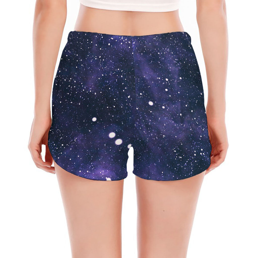 Dark Purple Galaxy Outer Space Print Women's Split Running Shorts