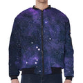 Dark Purple Galaxy Outer Space Print Zip Sleeve Bomber Jacket