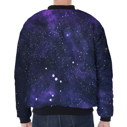 Dark Purple Galaxy Outer Space Print Zip Sleeve Bomber Jacket