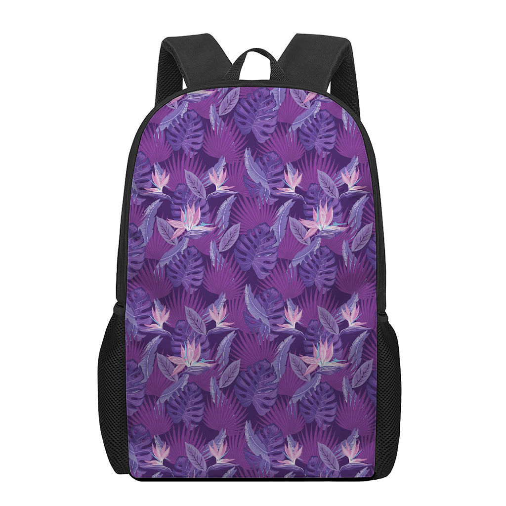 Dark Purple Hawaiian Tropical Print 17 Inch Backpack