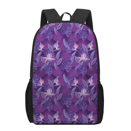 Dark Purple Hawaiian Tropical Print 17 Inch Backpack