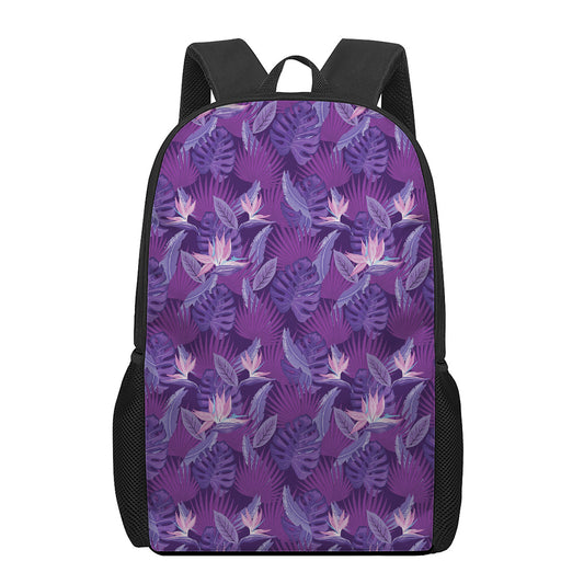 Dark Purple Hawaiian Tropical Print 17 Inch Backpack