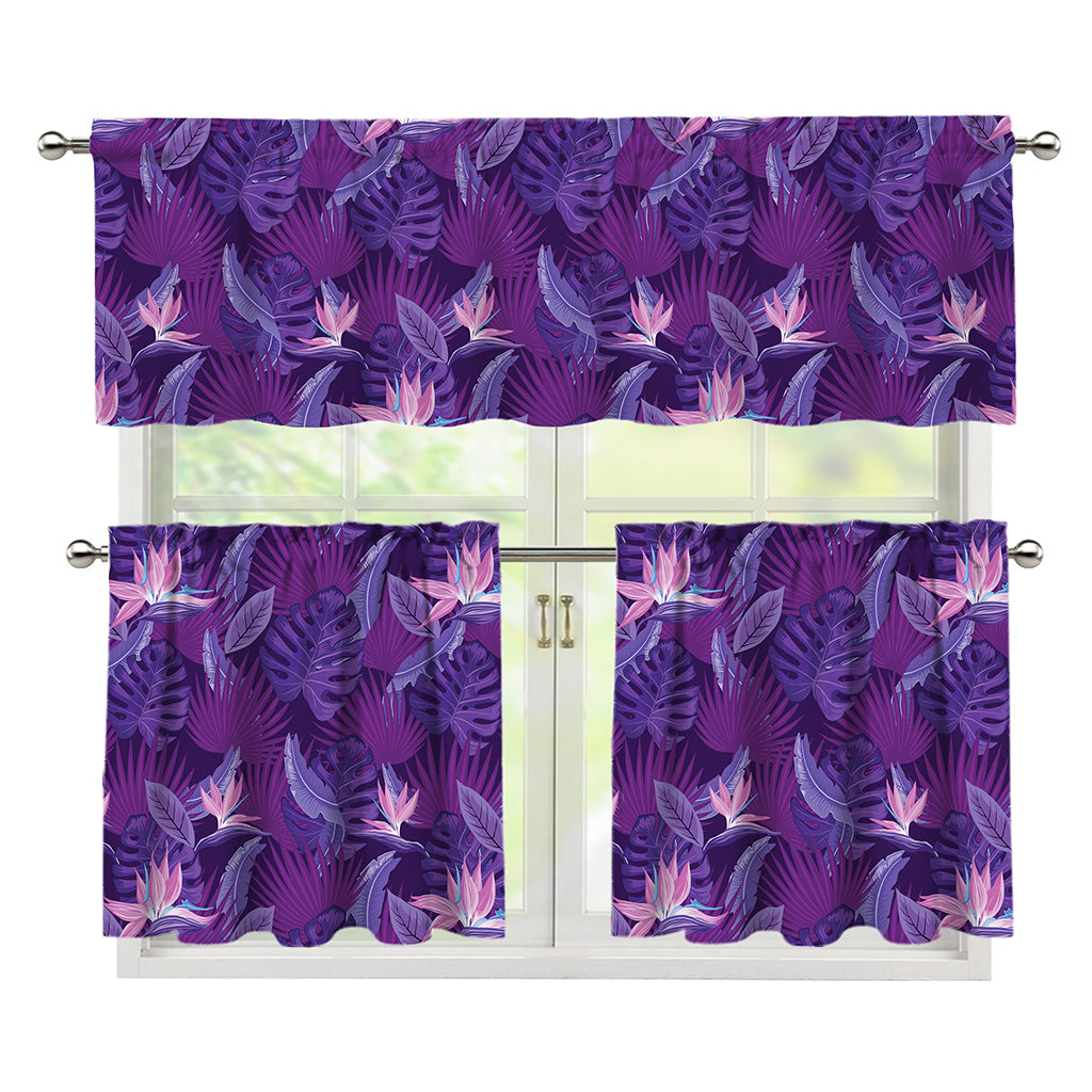 Dark Purple Hawaiian Tropical Print 3 Piece Kitchen Curtains