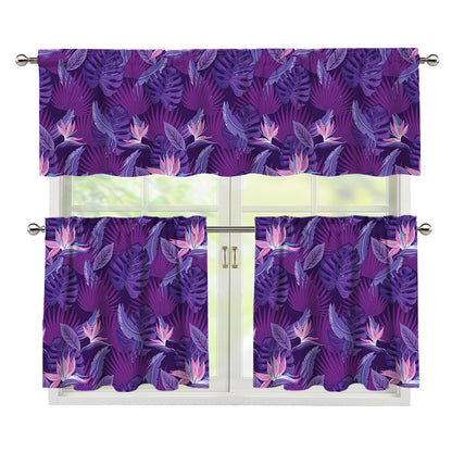 Dark Purple Hawaiian Tropical Print 3 Piece Kitchen Curtains