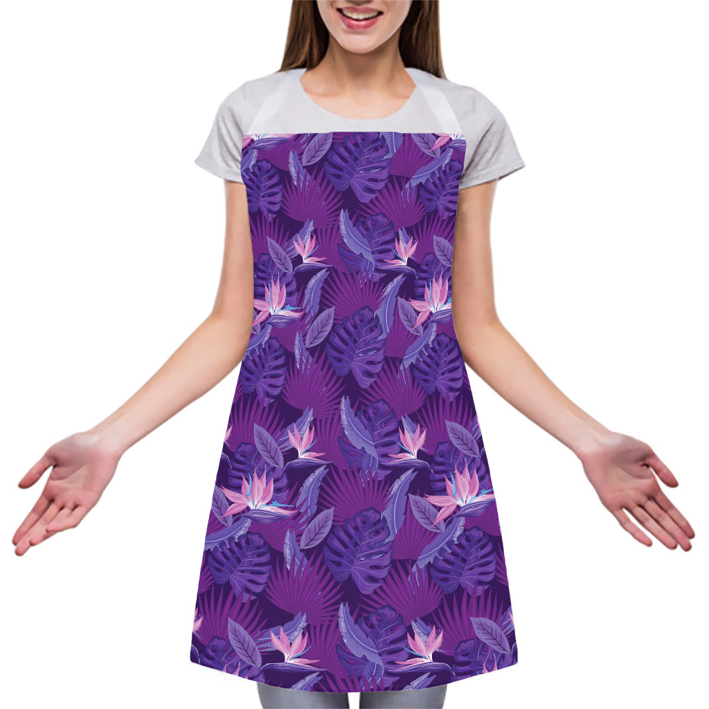 Dark Purple Hawaiian Tropical Print Adjustable Apron