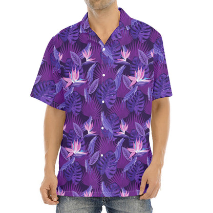 Dark Purple Hawaiian Tropical Print Aloha Shirt