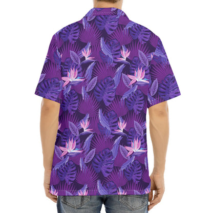 Dark Purple Hawaiian Tropical Print Aloha Shirt