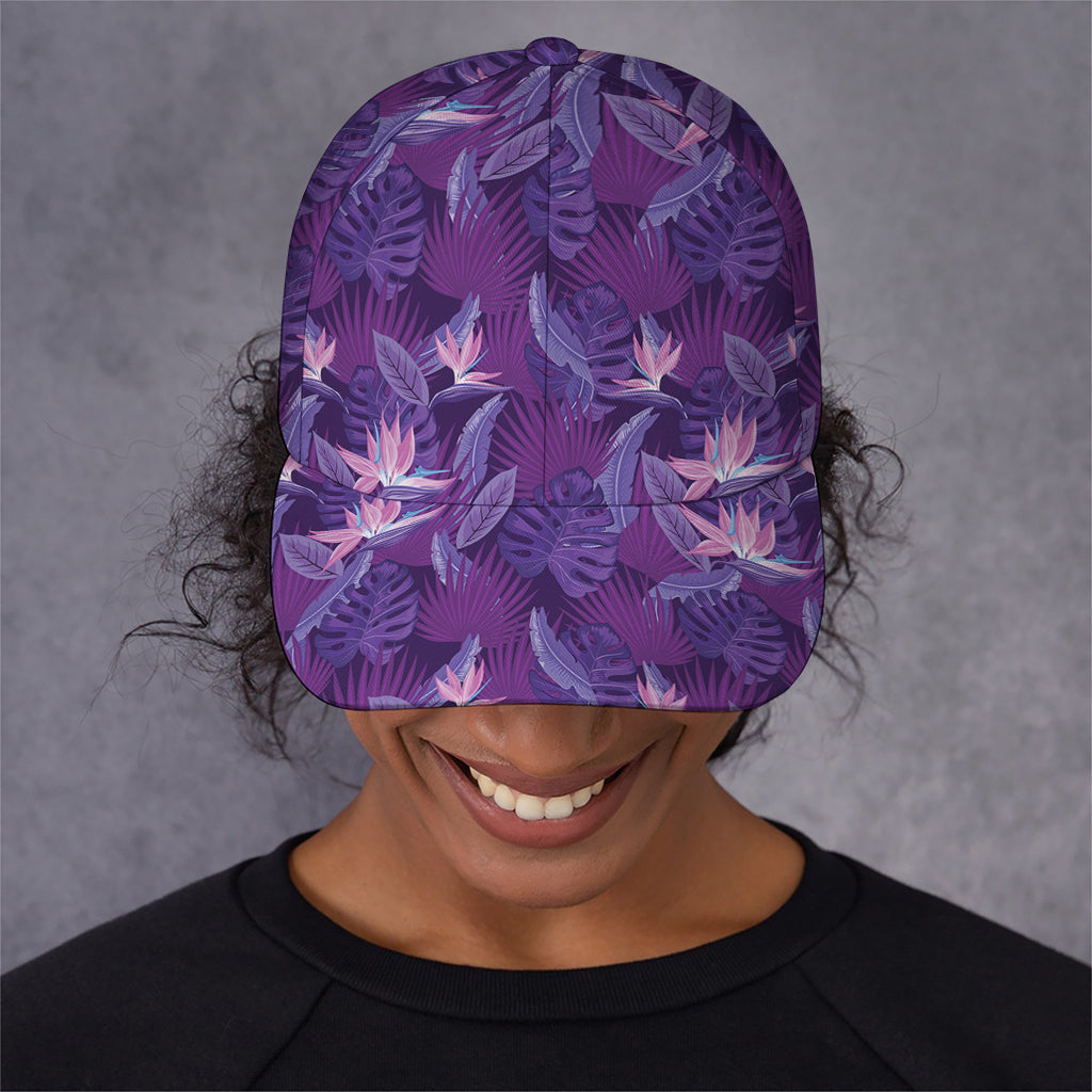 Dark Purple Hawaiian Tropical Print Baseball Cap