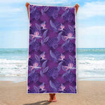 Dark Purple Hawaiian Tropical Print Beach Towel