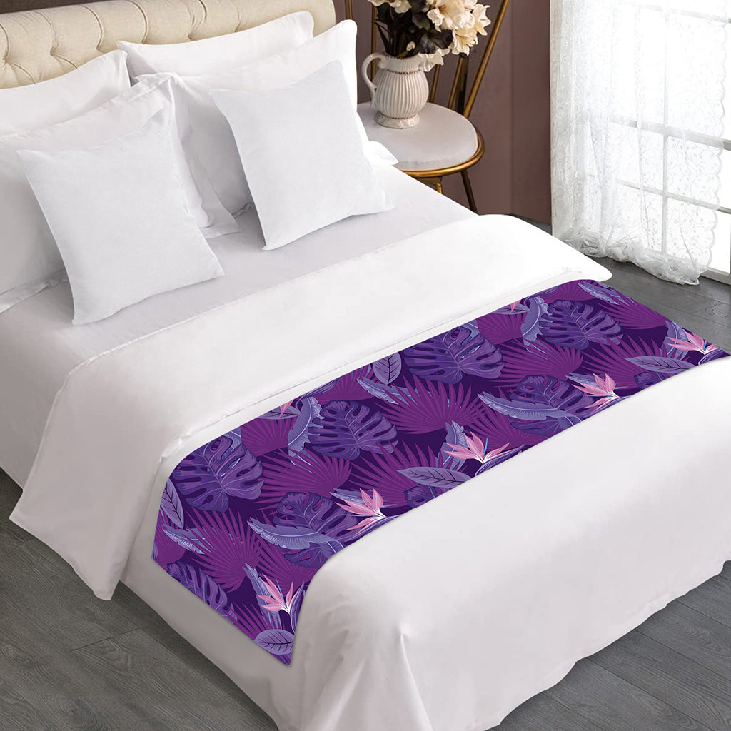 Dark Purple Hawaiian Tropical Print Bed Runner
