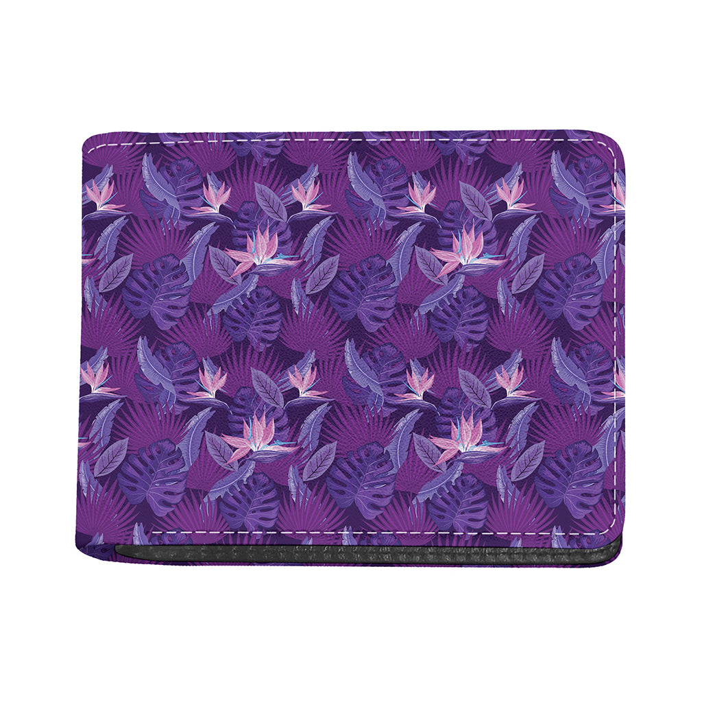 Dark Purple Hawaiian Tropical Print Bifold Wallet
