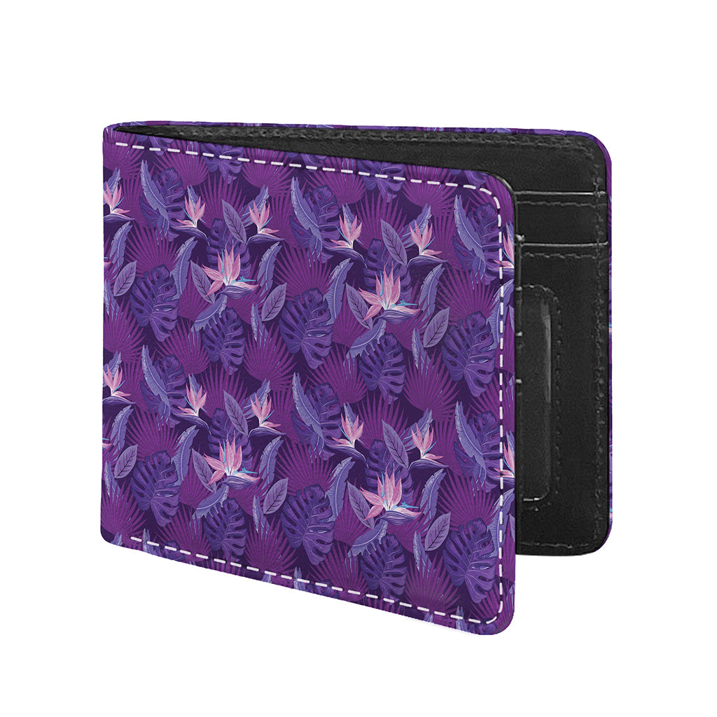 Dark Purple Hawaiian Tropical Print Bifold Wallet