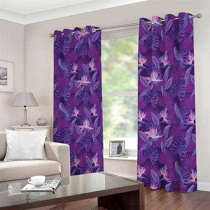 Dark Purple Hawaiian Tropical Print Blackout Grommet Curtains