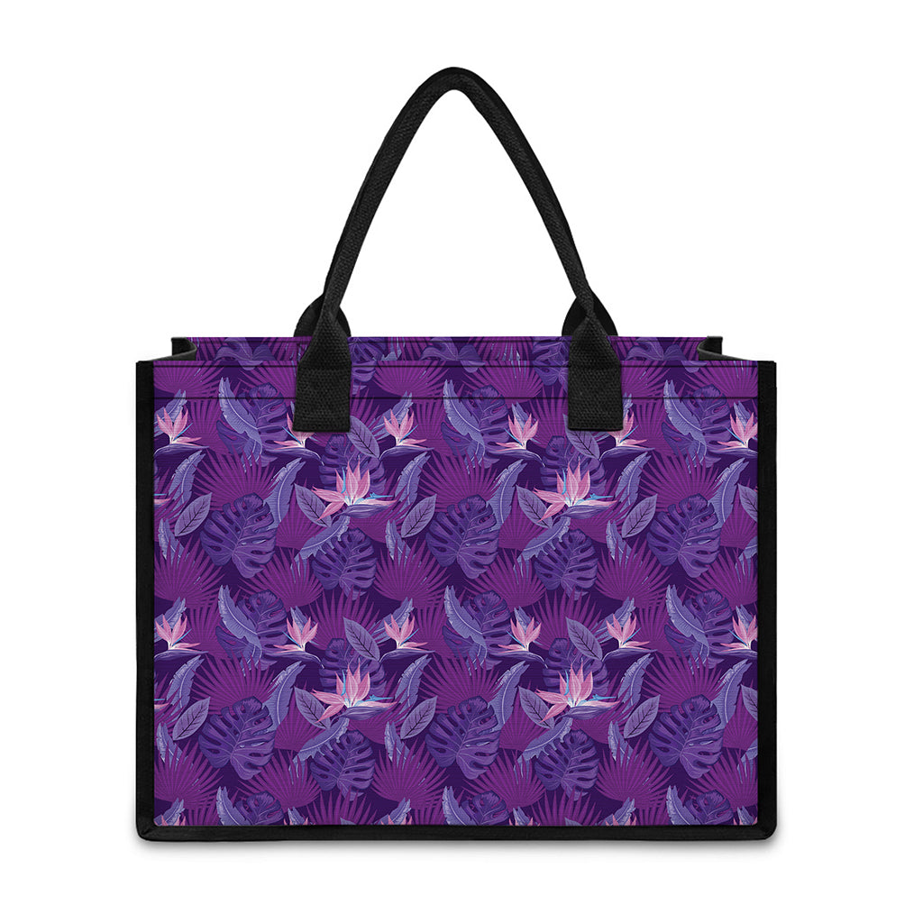 Dark Purple Hawaiian Tropical Print Canvas Tote Bag