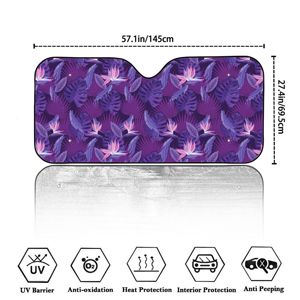 Dark Purple Hawaiian Tropical Print Car Windshield Sun Shade