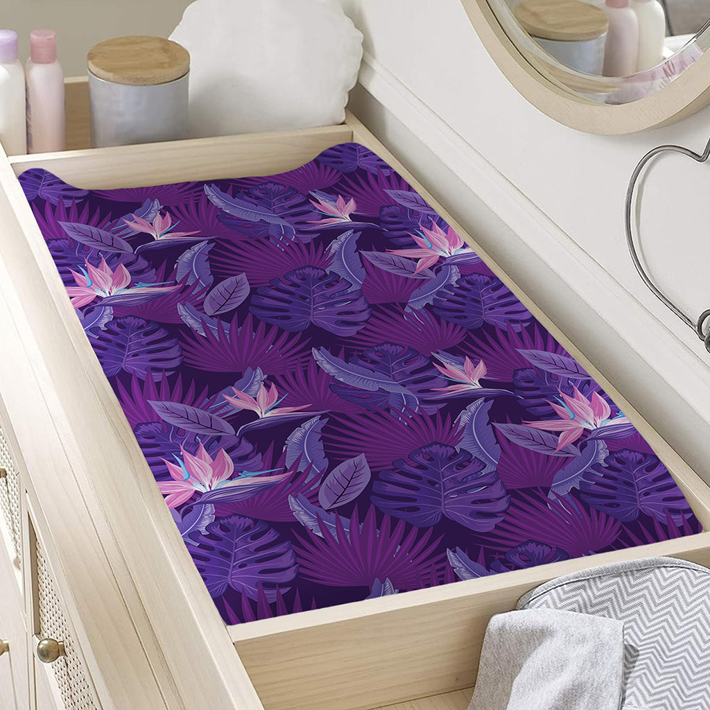 Dark Purple Hawaiian Tropical Print Changing Pad Cover