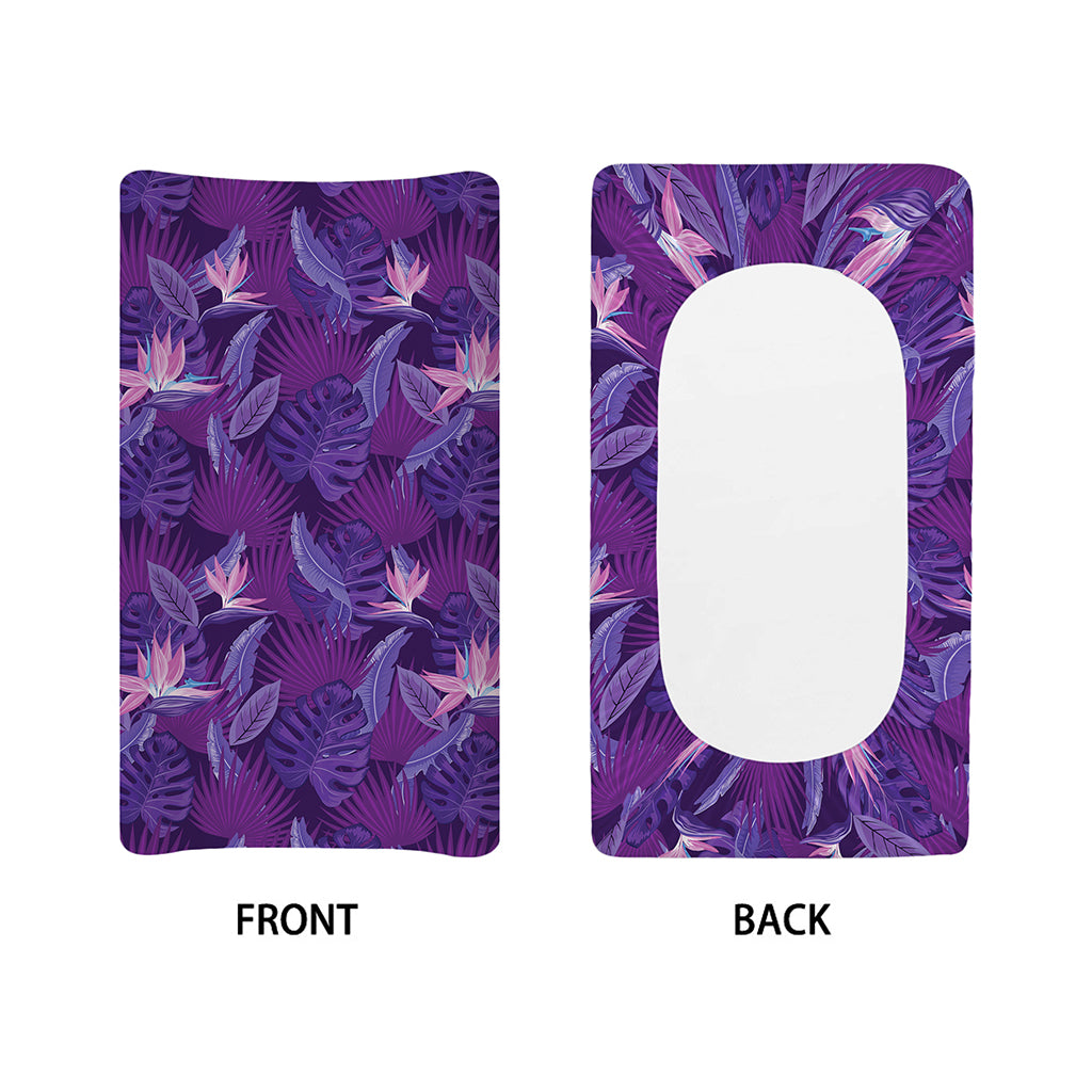Dark Purple Hawaiian Tropical Print Changing Pad Cover