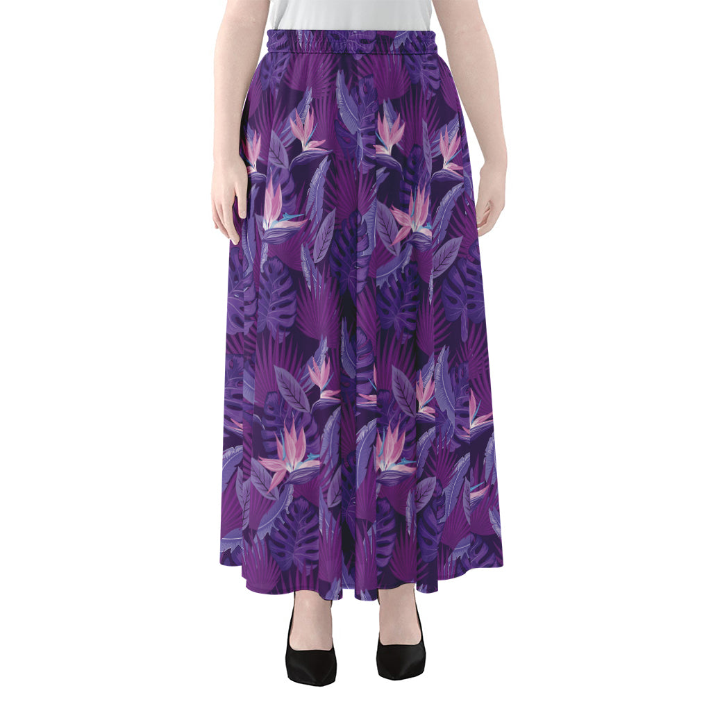 Dark Purple Hawaiian Tropical Print Chiffon Maxi Skirt