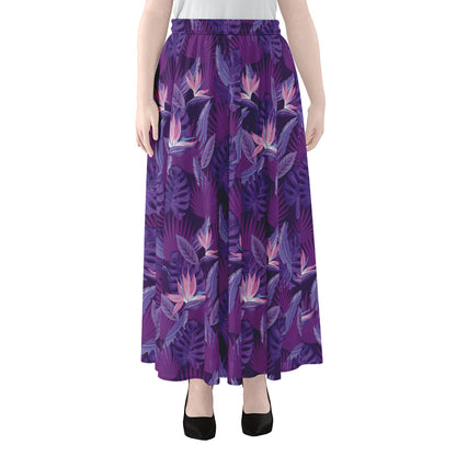 Dark Purple Hawaiian Tropical Print Chiffon Maxi Skirt