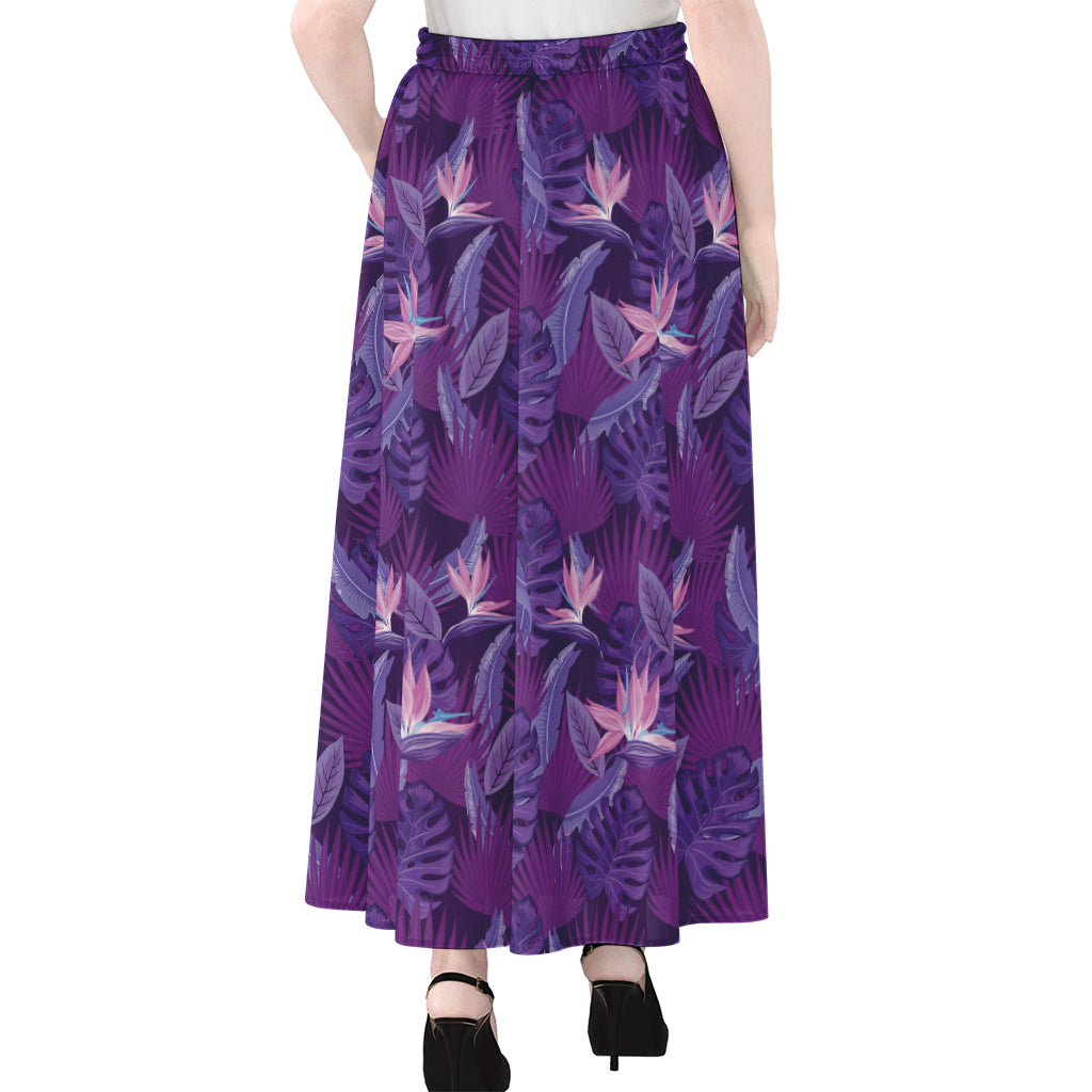 Dark Purple Hawaiian Tropical Print Chiffon Maxi Skirt