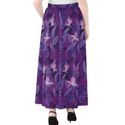 Dark Purple Hawaiian Tropical Print Chiffon Maxi Skirt
