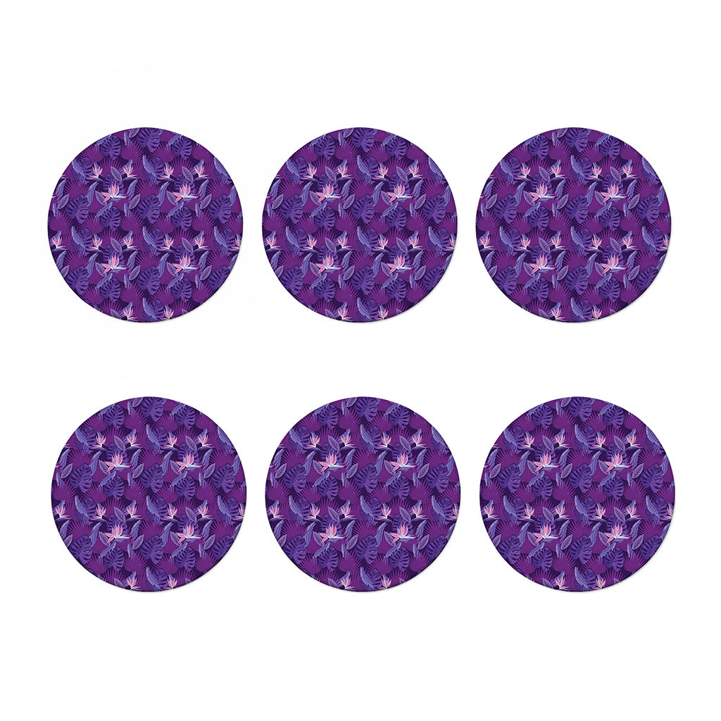 Dark Purple Hawaiian Tropical Print Coaster Set