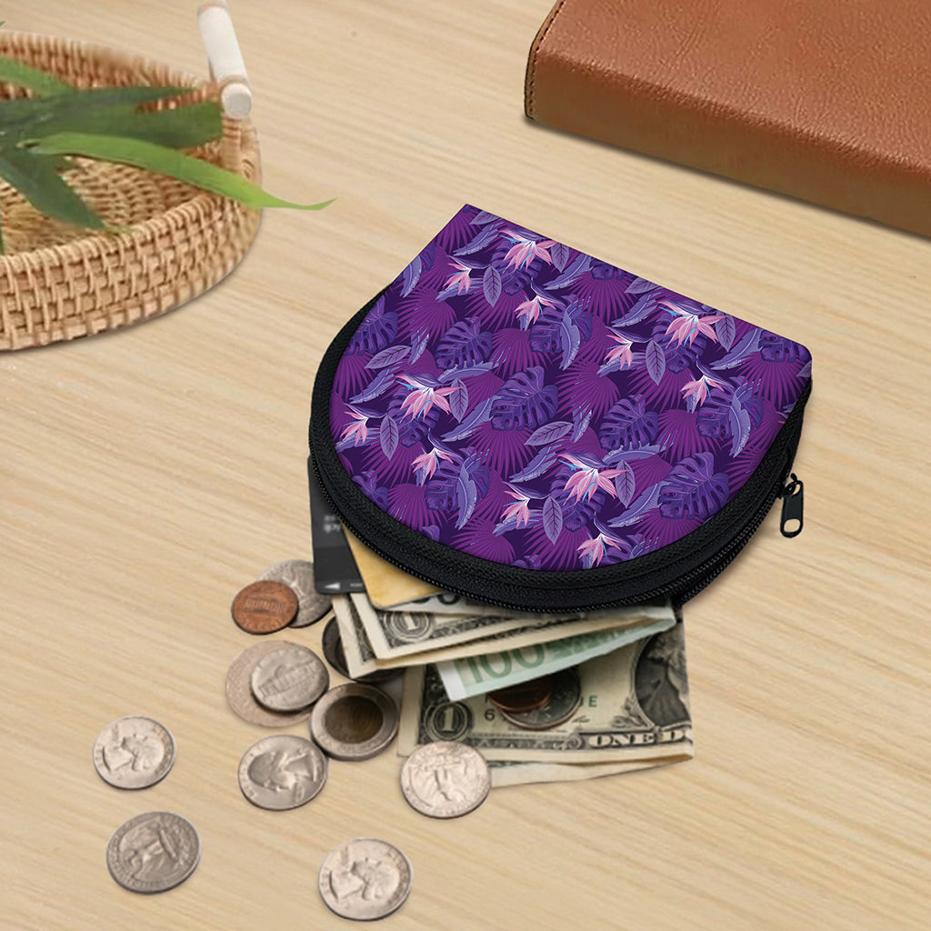 Dark Purple Hawaiian Tropical Print Coin Purse