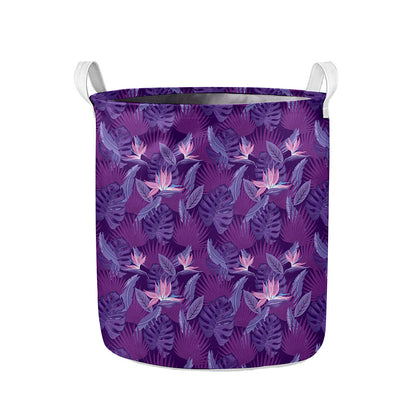 Dark Purple Hawaiian Tropical Print Collapsible Laundry Basket