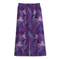 Dark Purple Hawaiian Tropical Print Cotton Front Slit Maxi Skirt