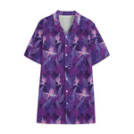 Dark Purple Hawaiian Tropical Print Cotton Hawaiian Shirt
