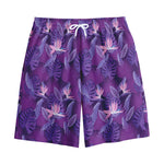 Dark Purple Hawaiian Tropical Print Cotton Shorts