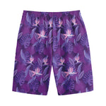 Dark Purple Hawaiian Tropical Print Cotton Shorts