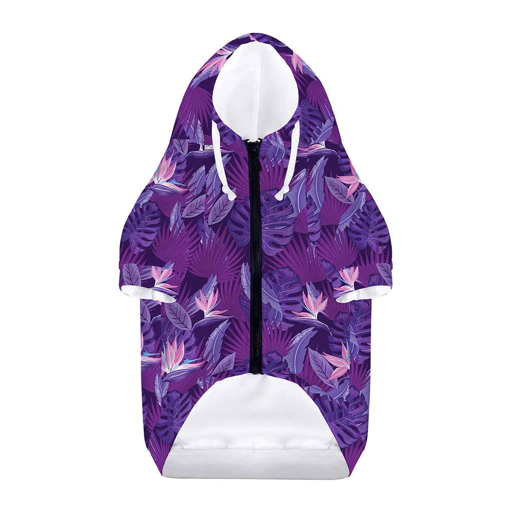 Dark Purple Hawaiian Tropical Print Dog Zip Up Hoodie