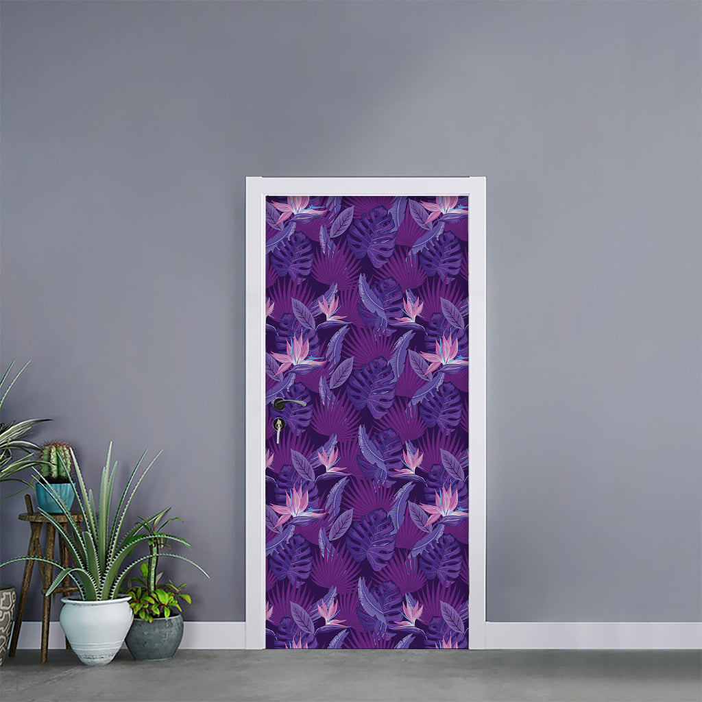 Dark Purple Hawaiian Tropical Print Door Sticker