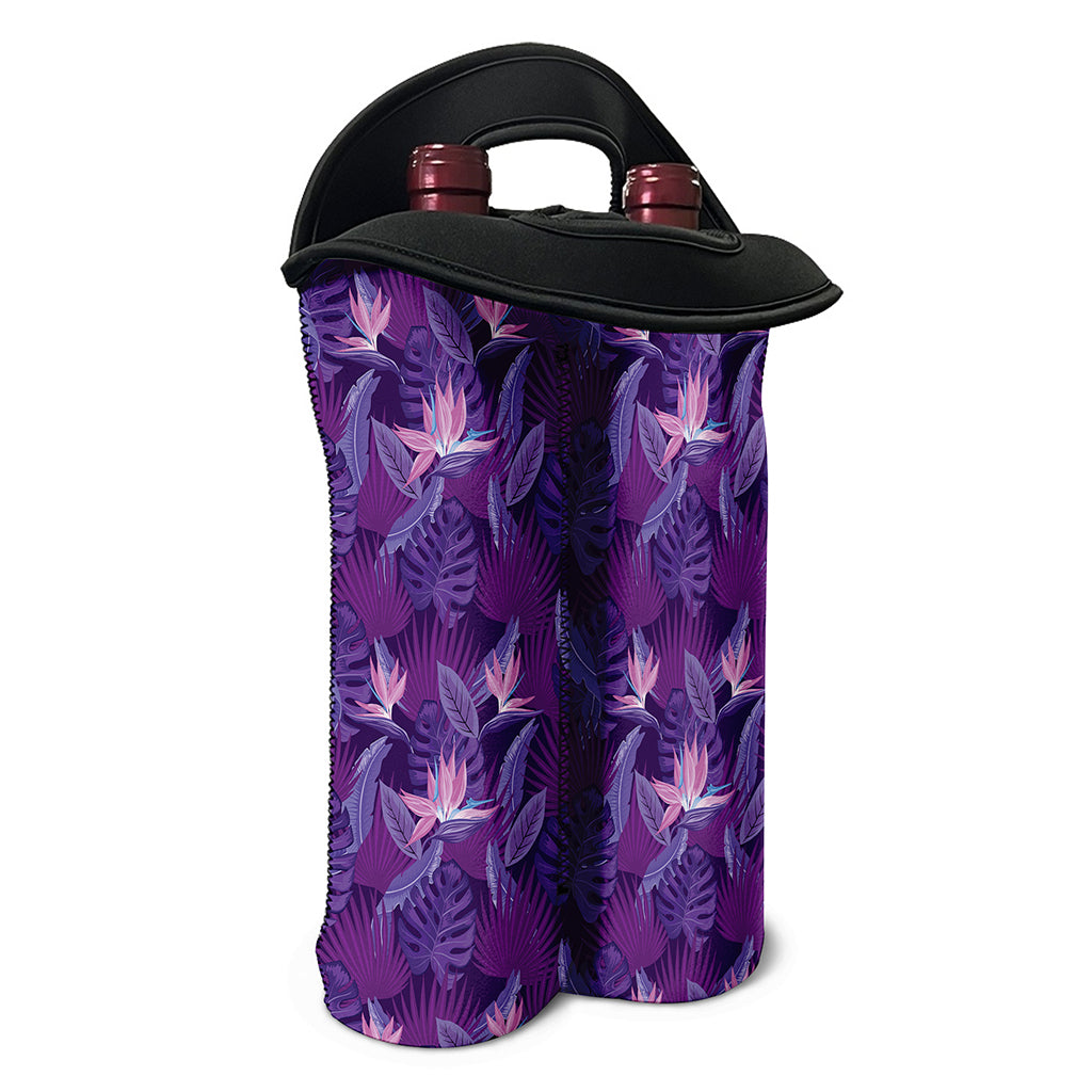 Dark Purple Hawaiian Tropical Print Double Neoprene Wine Tote