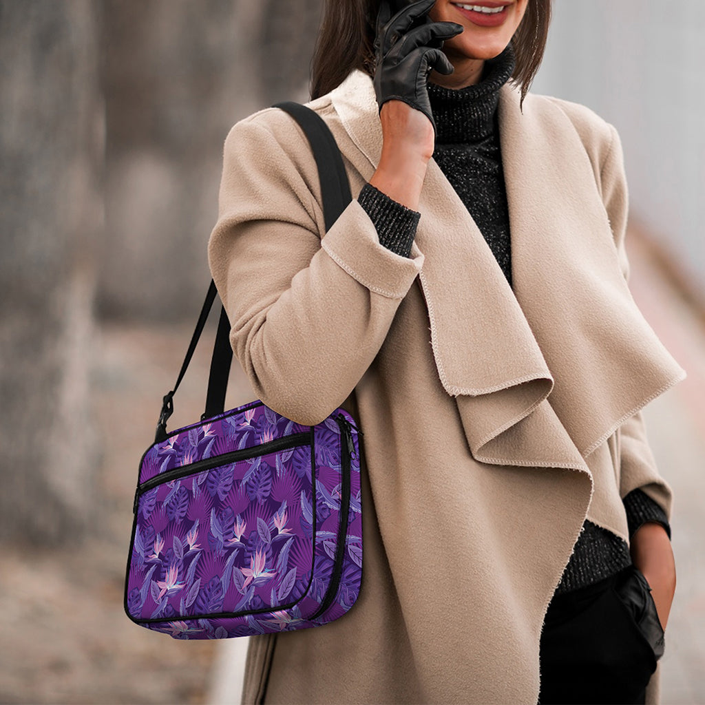 Dark Purple Hawaiian Tropical Print Double Strap Bible Bag