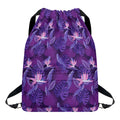 Dark Purple Hawaiian Tropical Print Drawstring Backpack