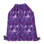 Dark Purple Hawaiian Tropical Print Drawstring Bag