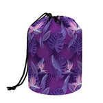 Dark Purple Hawaiian Tropical Print Drawstring Makeup Bag